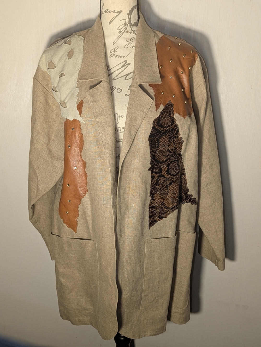 Vintage Suzy "T" Patchwork Art to Wear Linen Blazer Jacket M